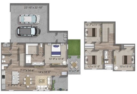 Floor plan for 4 beds, 2.5 baths, 1682 sqft